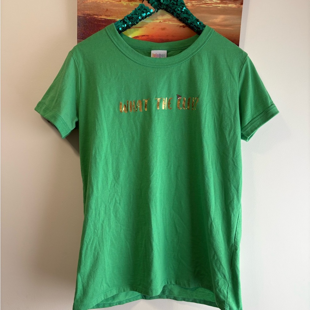 Lularoe green Christmas Elf shirt Liv tee Large